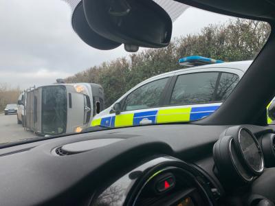 Van on side after accident
