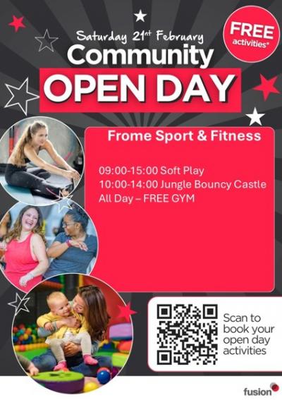 Poster advertising the open day at Frome Fusion Centre