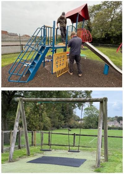 Play tower fenced to prevent use
